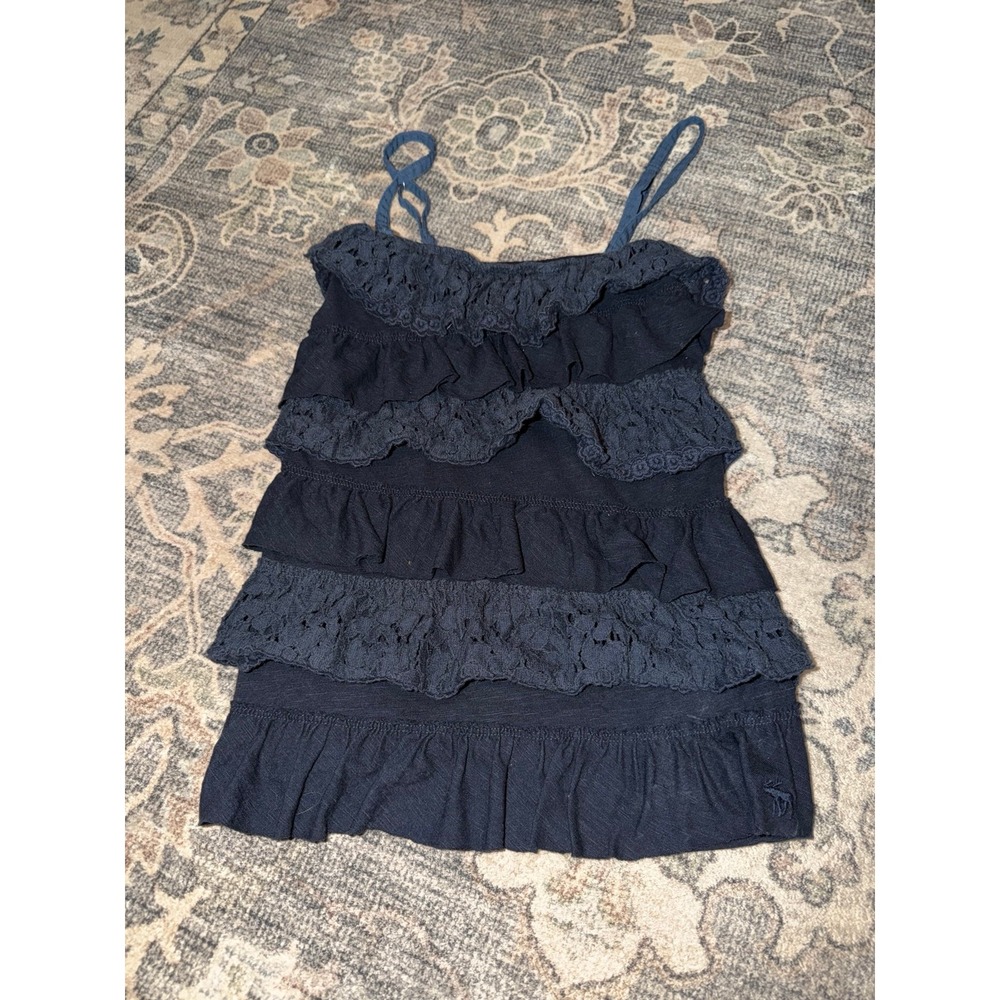 Abercrombie & Fitch Navy Blue Ruffle Lace Tank Top Vintage Y2K